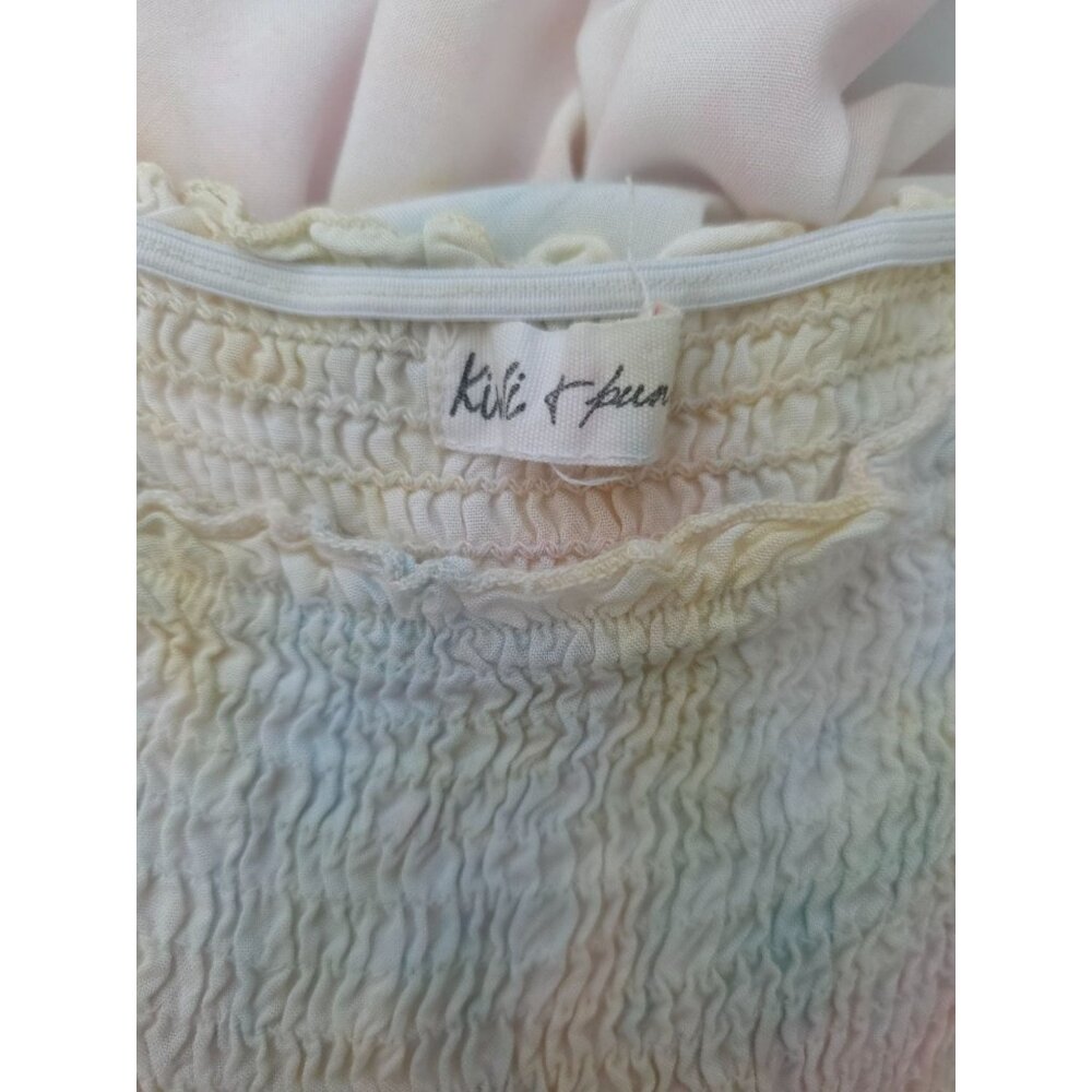 Kiwi + Punch Strapless Pastel Tie-Dye Wide-Leg Rayon Jumpsuit Smocked Bodice Sz - Picture 4 of 5